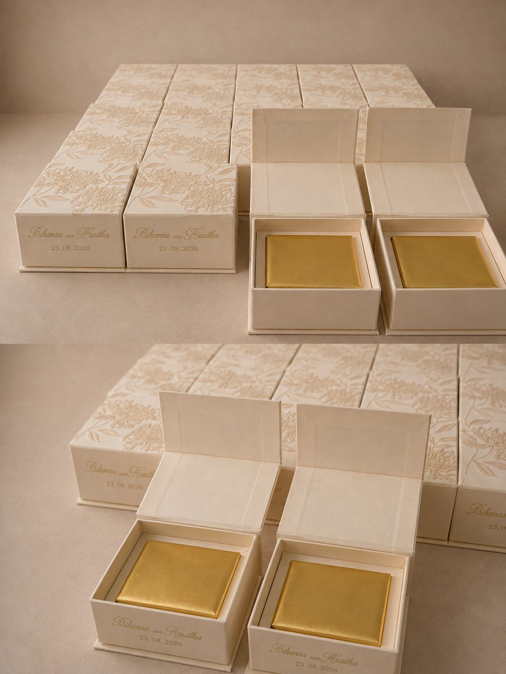 Cream embossed wedding favor boxes