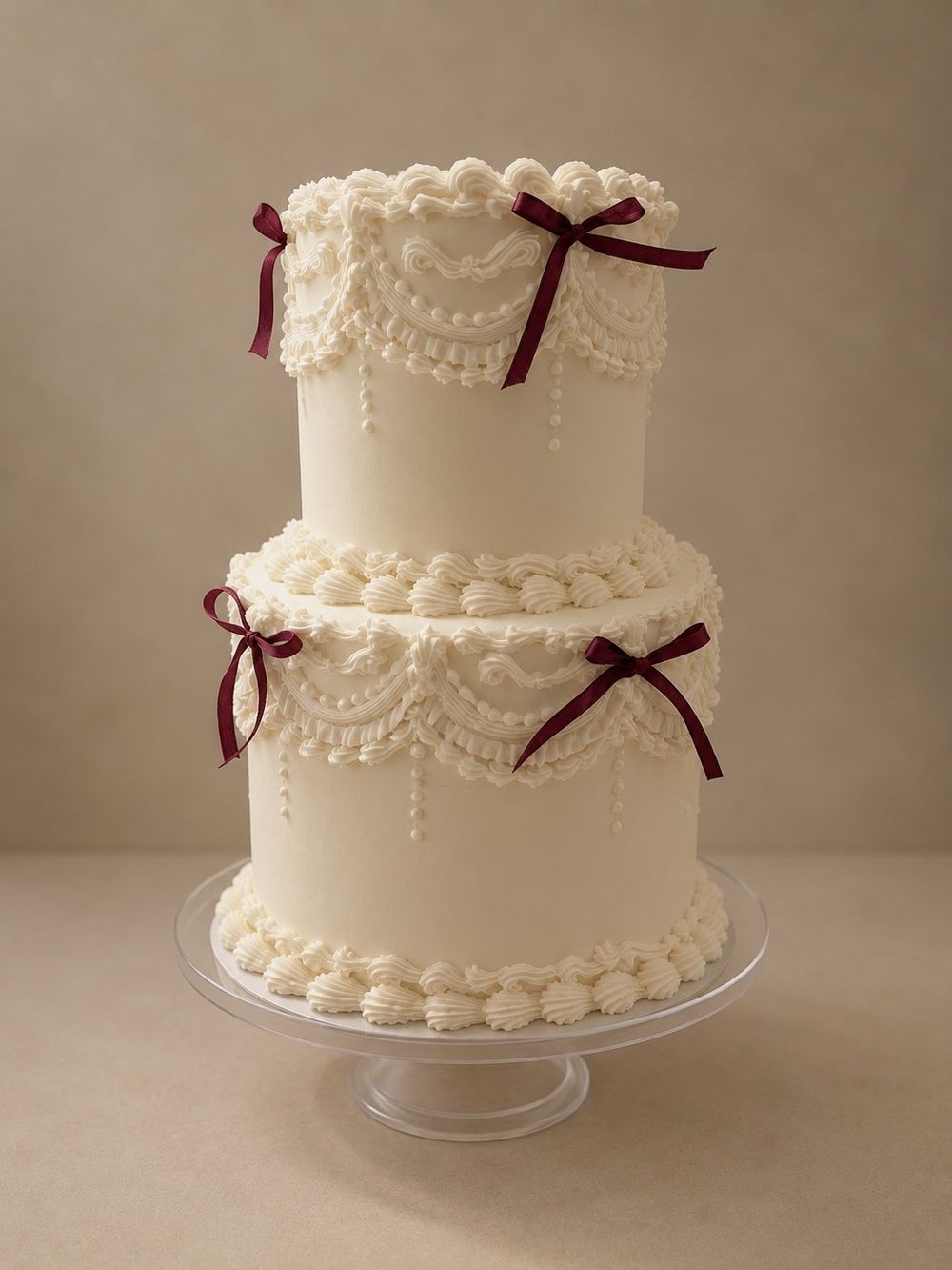 Wedding cake with burgundy bows